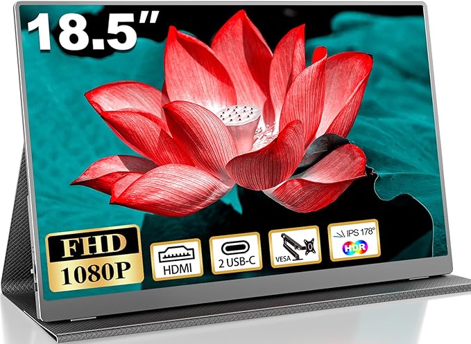 18.5 Inch Portable Monitor for Laptop FHD 1080P 100% sRGB Travel Monitors for Laptop Portable Computer IPS Display w/VESA External Monitor USB-C HDR HDMI Portable Screen w/Smart Cover &amp Speaker