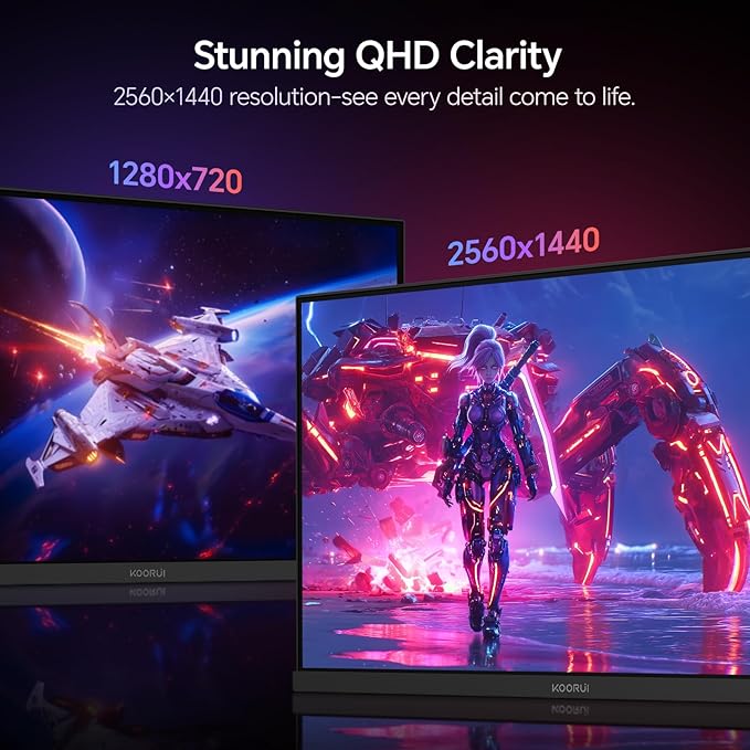 KOORUI 27 Inch Gaming Monitor 1440p 320Hz Fast IPS PC Monitor 1ms HDR400 98% DCI-P3 PIP/PBP Mode Adaptive Sync Compatible Ergonomic Stand HDMI 2.1 &amp DisplayPort 1.4 VESA Mountable G2721E