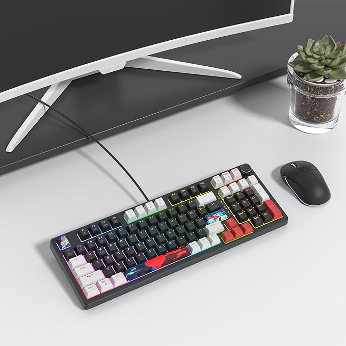 Wired Creamy Gaming Keyboard with Number Pad 96% Hot-swappable Mechanical Keyboard Full Layout Custom Keyboard Gasket Mounted with Red Switch Knob Control(Black)