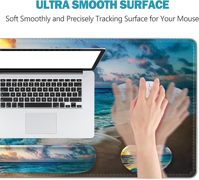 ToLuLu Extended Gaming Mouse Pad Memory Foam Ergonomic Keyboard Mouse Wrist Rest Support Set Large Desk Mat with Stitched Edges Non-Slip Base Mousepad for Home Office Game and Study Sunset