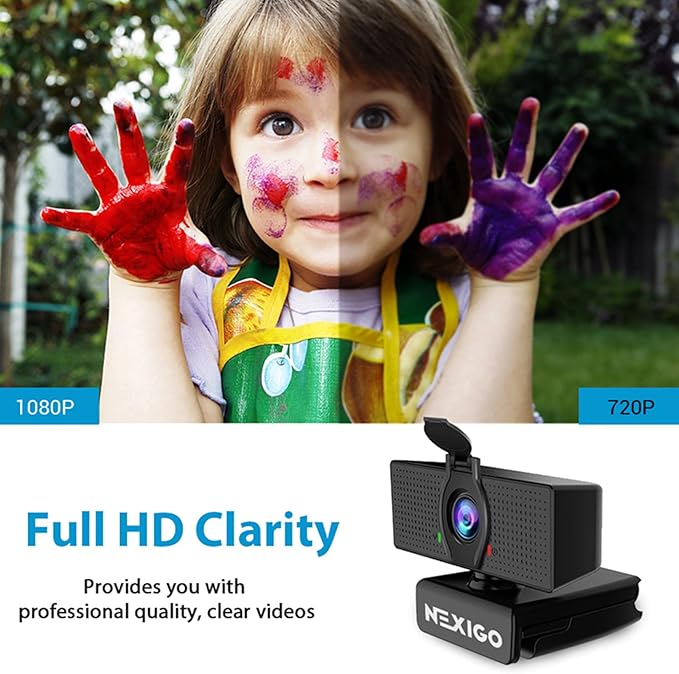 NexiGo N60 1080P Webcam with Microphone Software Control &amp Privacy Cover USB HD Computer Web Camera Plug and Play for Zoom/Skype/Teams Conferencing and Video Calling