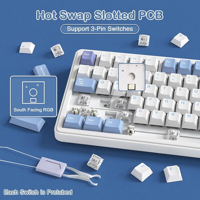 ATTACK SHARK X85 Wireless Gaming Keyboard with Knob Hot Swappable 75% Mechanical Keyboard Bluetooth/2.4GHz/USB-C PBT Keycaps Gasket RGB Coiled Cable Linear White Jade Switch Custom for Win/PC/MAC