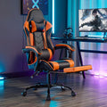 Versatile Gaming Chair with Footrest - Ergonomic Black Orange Leather Model Featuring Headrest &amp Lumbar Support Breathable and Height Adjustable for Ultimate Comfort in Gaming