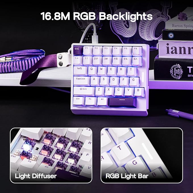 EPOMAKER HE30 One-Handed Hall Effect Keyboard 8K Polling &amp 0.125ms SOCD &amp Snap Key Adjustable Trigger PBT Keycap RGB Custom Software Wired Gaming Keyboard for PC/Gamer (White Purple)