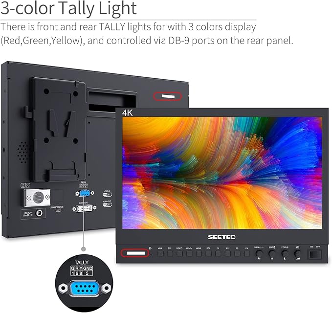 SEETEC P133-9HSD 13.3 Inch Pro SDI Broadcast Monitor Professional LCD Director Studio Production Monitoring IPS Screen Full HD 1920×1080 Aluminum Design with 3G-SDI 4K HDMI AV YPbPr