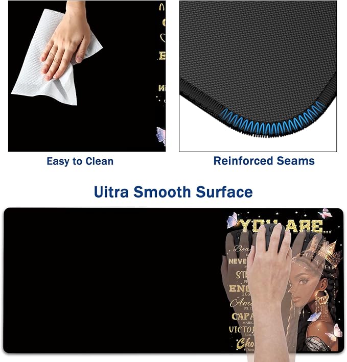 Large Mouse Pad + Keyboard Wrist Rest Set Extended Gaming Mousepad (31.5X11.8 inch) Ergonomics Memory Foam Mouse Wrist Rest Support African Americans Women with Butterflies Black XXL Desk Pad