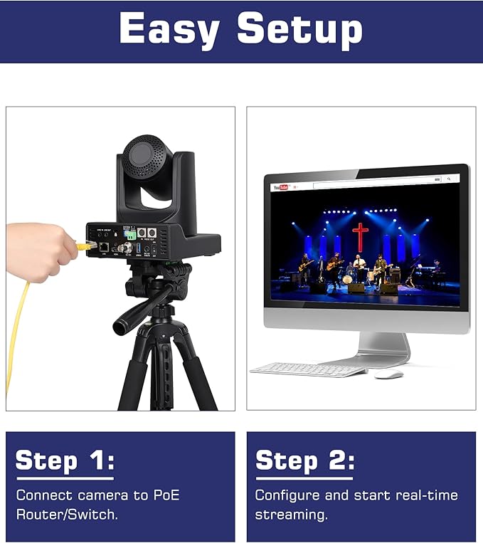 Chameye PTZ Camera 20x Optical Zoom AI Auto Tracking HDMI PTZ Camera Bundle with PTZ Controller for Church Worship Education Events C720+E300