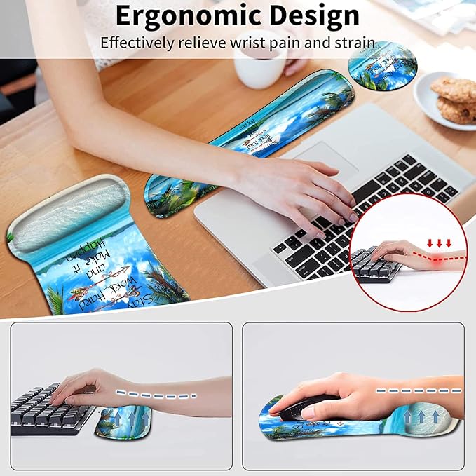 Mouse Pad Wrist Rest and Memory Foam Keyboard Wrist Rest Ergonomic Support Easy Typing for Gaming Computer Office LaptopMotivational Quotes Tropical Beach Coconut PalmTrees Mouse Pad