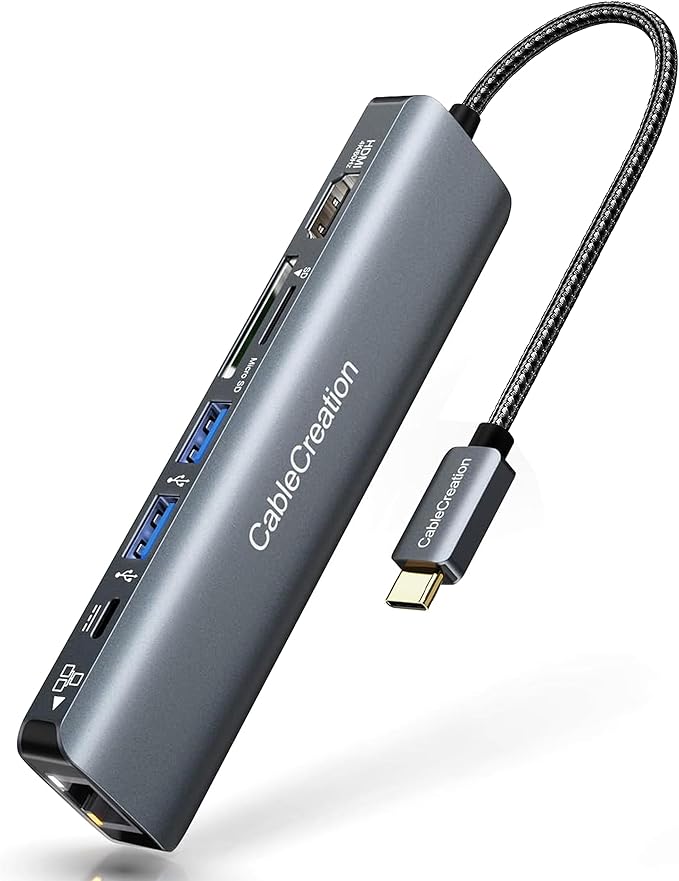 USB C Hub 4K 60Hz CableCreation 7-in-1 USB-C Hub Multiport Adapter with 1Gbps Ethernet HDMI 2 USB 3.0 Ports 100W PD and SD/TF Cards Reader Compatible with Steam Deck MacBook Pro/Air iPad Pro