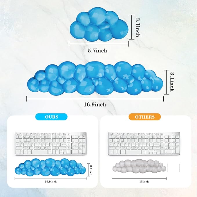 Gel Cloud Keyboard and Mouse Wrist Rest Cute Wrist Support and Arm Support Keyboard Rest for Keyboard and Mouse Typing Pain ReliefSuitable for Office/Computer/Laptop/Gaming (Blue)