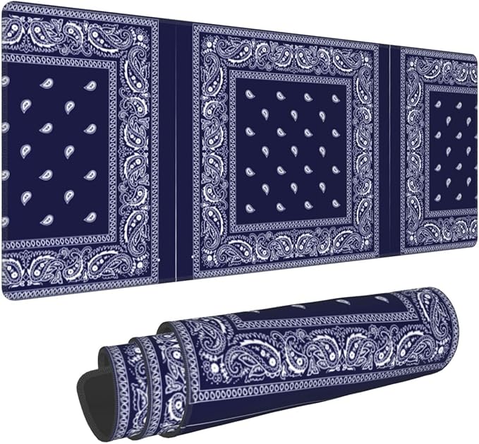 Bandana True Blue Large Mouse Pad 31.5x12 Inch Gaming Desk Mat XXL Non-Slip Rubber Base Computer Pad with Durable Stitched Edges for Work and Play