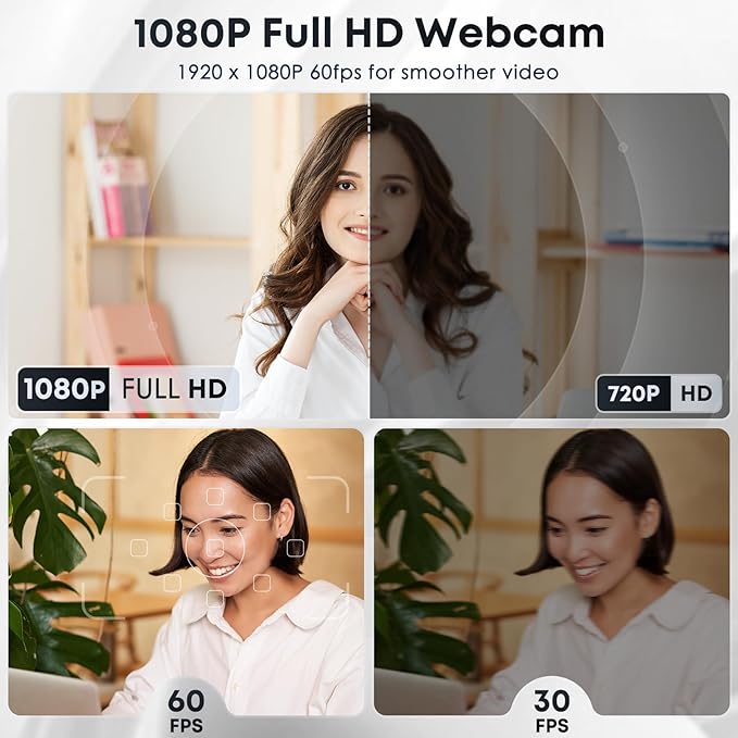 1080P HD Webcam with Microphone Privacy Cover Wide-Angle Lens Auto Light Correction Plug &amp Play USB Webcam for Laptop Desktop (Black)
