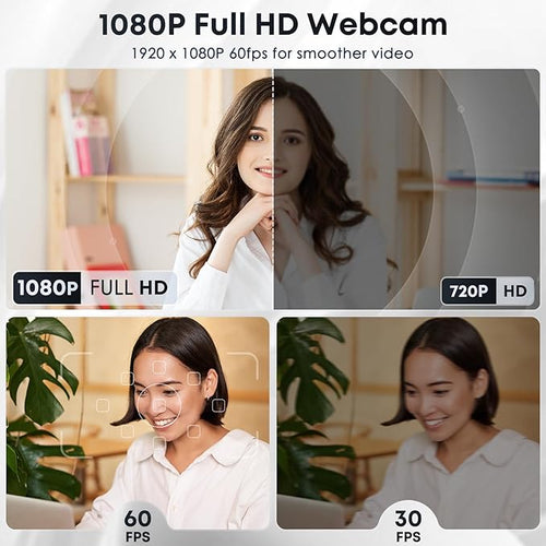 1080P HD Webcam with Microphone Privacy Cover Wide-Angle Lens Auto Light Correction Plug &amp Play USB Webcam for Laptop Desktop (Black)