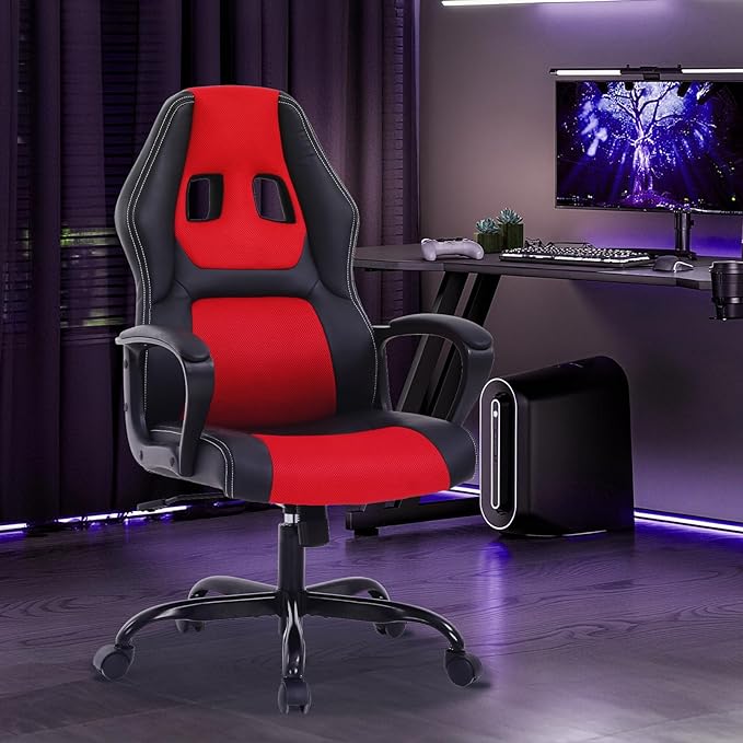 Gaming Chair Office Chair Adjustable Ergonomic High Back Massage Computer Desk Chairs with Lumbar Support PU Leather Racing Chairs Rolling Swivel for Adult &amp TeenRed