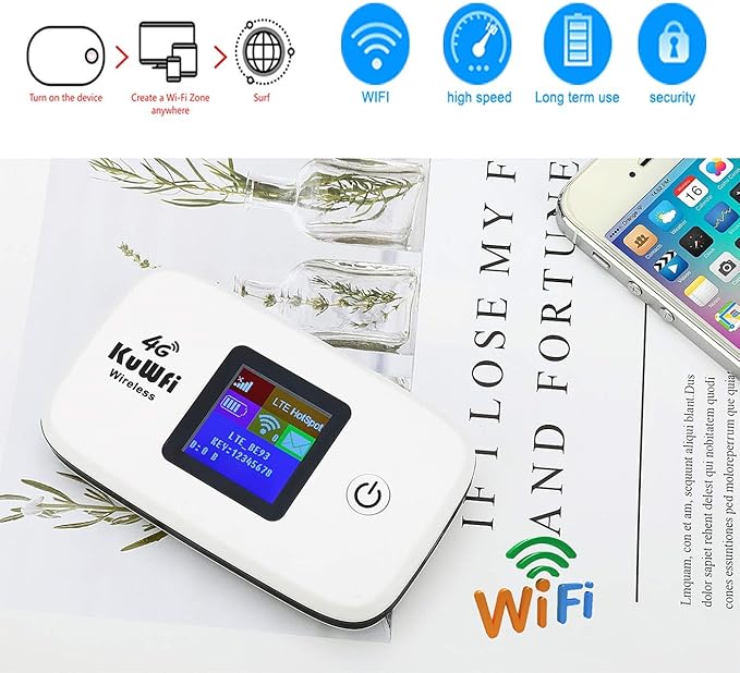 KuWFi Mobile WiFi Hotspot and 2GB Prepaid 4G LTE SIM Card