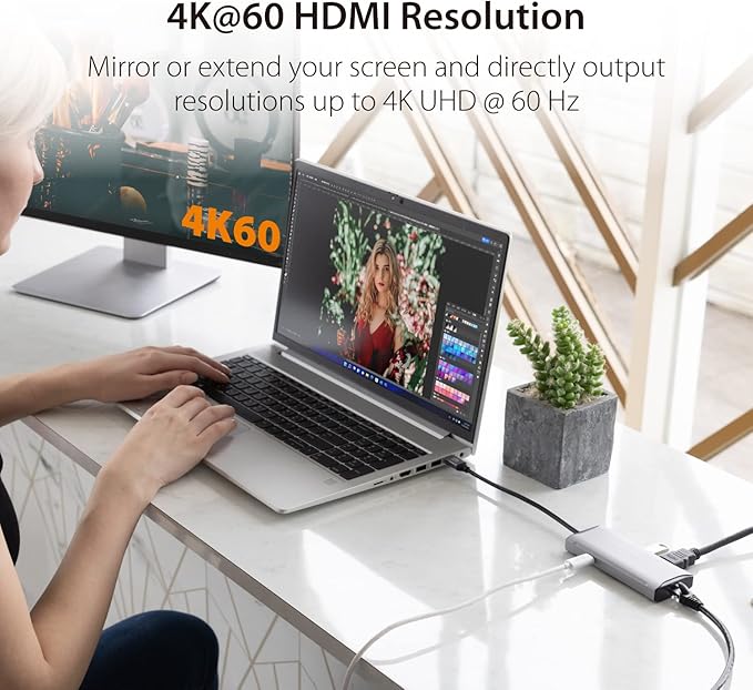 j5create USB C Hub - 4K 60Hz HDMI 2 USB-A 10Gbps USB-C 10Gbps with PD 100W Ethernet | Multiport Adapter for MacBook ChromeBook XPS Surface Pro (JCD392)