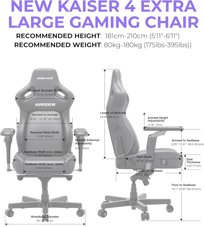 Anda Seat Kaiser 4 XL Gaming Chairs for Adults - Ergonomic Black Fabric Gaming Chairs with 6DArmrest Comfortable Office Seat with Lumbar Support Heavy Duty Wide Gamer Seat