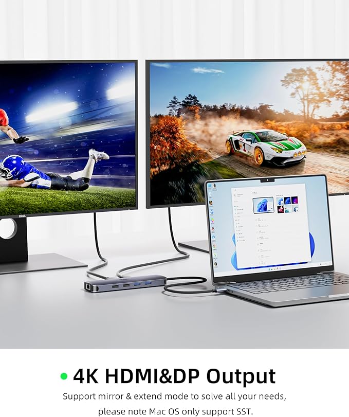 USB C Hub HDMI 4K60Hz USB C Docking Station to HDMI DisplayPort Thunderbolt 3 Hub Laptop Docking Station Dual Monitor with Ethernet PD USB3.0 SD/TF Card Reader Compatible for Windows/Mac
