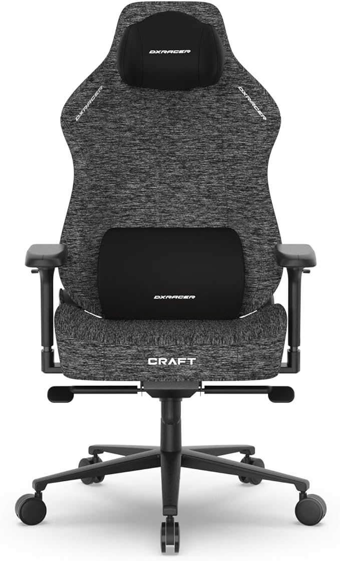 DXRacer Craft XL Video Gaming Chair for Adults Ergonomic Office Reclining Computer Chair with Magnetic Head Pillow and Lumbar Support Racing Style Height Adjustable (Woven Fabric Gray)