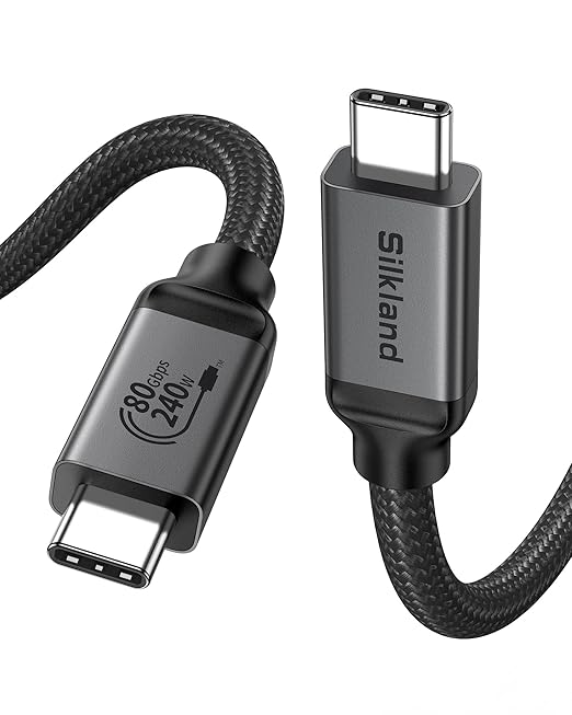 Silkland 80Gbps USB 4 for Thunderbolt 5 Cable 6.6FT/2M up to 120Gbps Bandwidth for Dual 8K 240W PD 3.1 Charging Braided USB C Video Cable Compatible for Thunderbolt 4 SSD MacBookiPhone 17 Dock