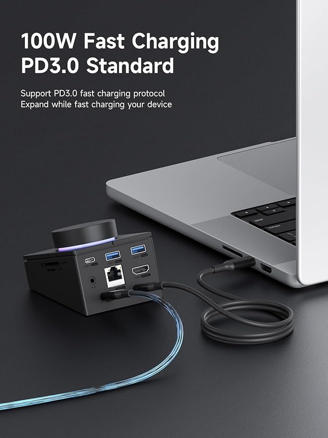 Hagibis Knob USB C Hub with Shortcut Buttons RGB Type-C Docking Station with 4K@60Hz HDMI 100W PD 5Gbps USB-C 2 USB3.0 2.5G RJ45 AUX SD3.0 Micro SD3.0 for MacBook iPad Pro Laptop (Black 2.5G)