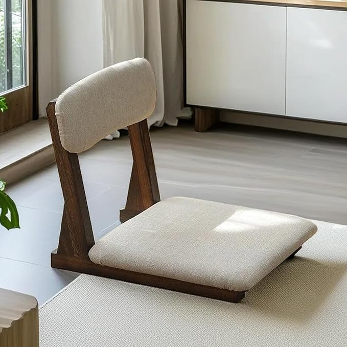 ELEFOCUS Floor SeatTatami Floor ChairPortable Padded Lounge ChairsFloors Meditation Chair with Back Support(Brown Cloth)