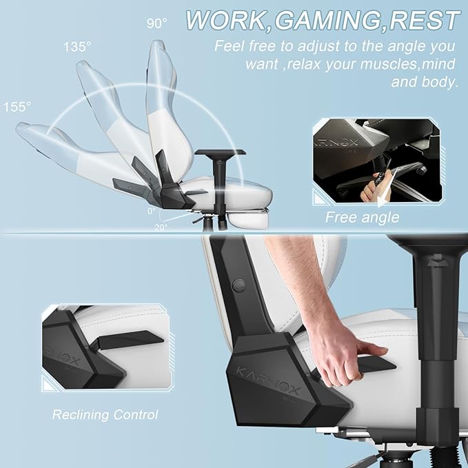 KORNOX Ergonomic Gaming Chair PU Leather with Footrest for AdultsOffice Chair High BackGaming Chair Racing Height Adjustable for TeensGame Chair with Headrest and Lumbar Support for GirlWhite