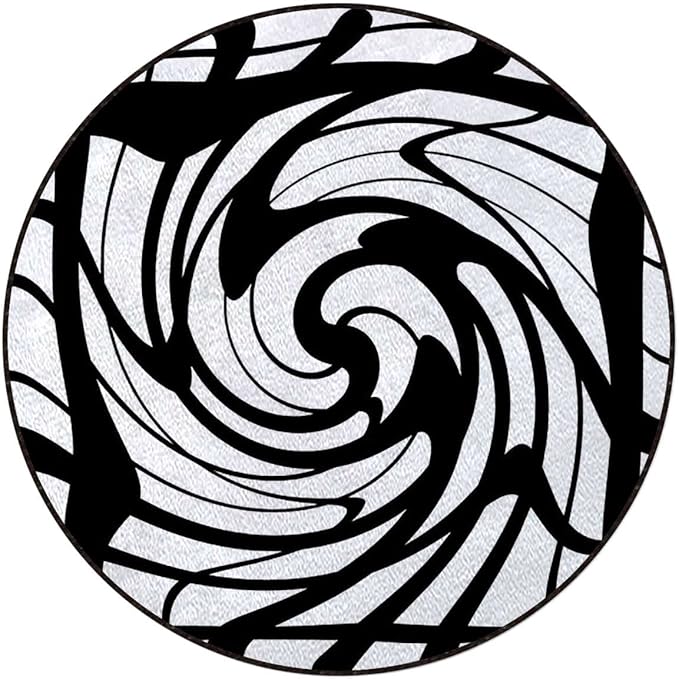 Modern Decor Round Rug for Bedroom Circular Area Rug Washable Throw Rugs Non-Slip Soft Floor Mat for Living Room Sofa Art Geometric Floral Flowers CurvedBlack White Grey Diameter 39.3 in