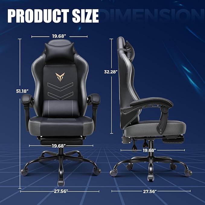 GTPLAYER Gaming Chair with Footrest Recliner Chair with Headrest &amp Lumbar Support Linkage ArmrestErgonomic Gaming Chair High Back Office Home Grey