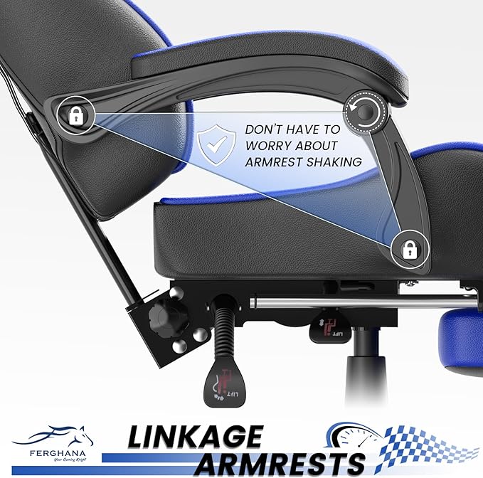 Ferghana Blue Gaming Chairs with Footrest PC Gaming Chairs for Adults Teens Racing Style Luxurious Comfort Waterproof PU Leather