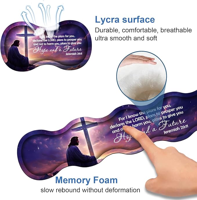 Ergonomic Memory Foam Mouse Pad Wrist Rest SetLarge Gaming Desk Pad + Keyboard Wrist Rest + Mouse Wrist Cushion + Coaster for Home Office Study GamingChristian Cross Quote Bible Verse Jeremiah 29:11
