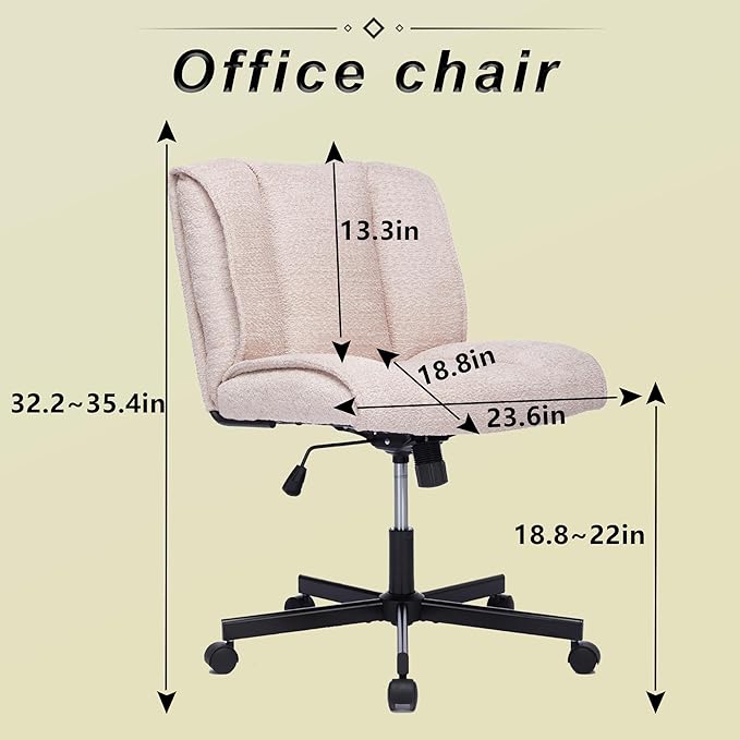 DHAEY Office Desk Armless Chair Cross Legged Office Chair Wide Comfty Desk Chair with No Wheels Modern Height AdjustableSwivel Fabric Vanity Chair Computer Task Chair for Home Office Pink