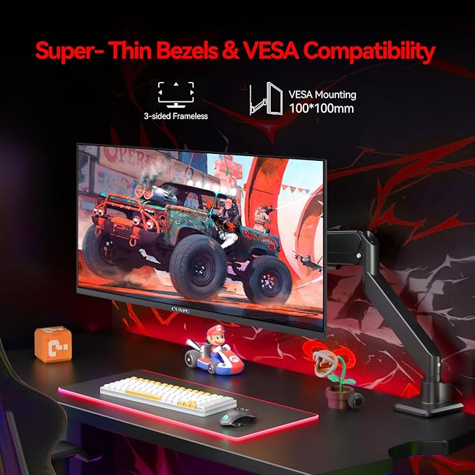 24 Inch Gaming Monitor FHD 1080P 165Hz Monitor IPS Display Free-sync Compatible 99% SRGB Color Gamut VESA 100 * 100mm Eye Care Ultra-Slim Frame Black