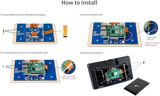 Waveshare 7 Inch DSI LCD Screen with Case for Raspberry Pi 4B 800×480 Capacitive Touch Screen Monitor Support Raspbian/Ubuntu/Kali/Win 10 IoT