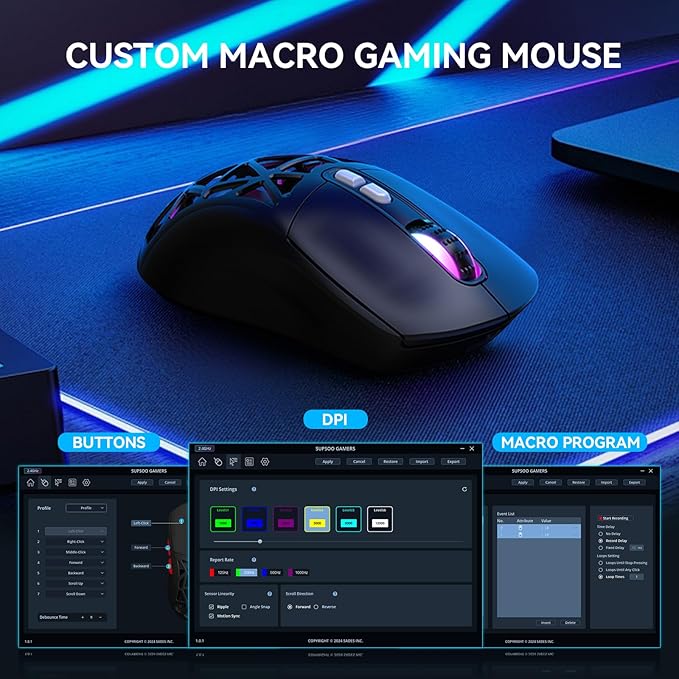 FD Wireless Gaming MouseRechargeable RGB Programmable Macro Mouse10000 DPITri-Mode 2.4GHz/BT 5.0 with Wired3.7V 500mAh Built-in Battery for Laptop Desktop PC MacBook Chromebook - Black