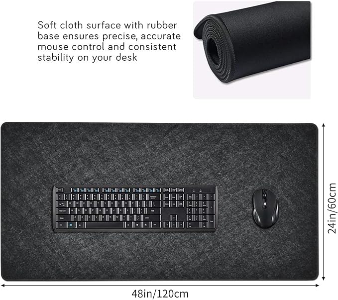 AQQA 3XL Huge Mouse Pads Oversized (48x24) - Extra Large Gaming XXXXL Mouse Pad for Full Desk - Big Mouse Pad with Non-Slip Rubber BaseStitched EdgeDesk mat for LaptopComputer &amp PC Dark Grey