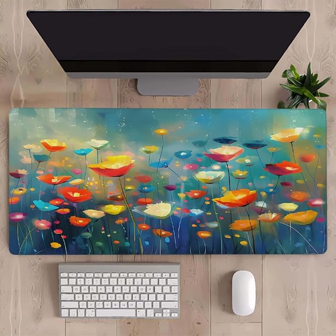 Color Painting Flower Large Mouse Pad Gaming Mousepad Desk Mat for Desktop Computer Keyboard Waterproof Mouse Mat Desk Pad with Non-Slip Base for Game School Office Home 35.4 x 15.7
