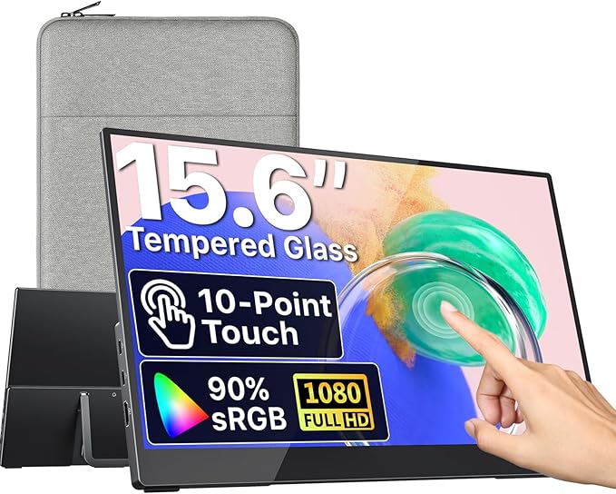 VisionOwl Portable Monitor for Laptop IPS USB-C HDMI Travel Second Monitor for MacBook Pro Air PC PS5 Xbox Portable Second Screen Built-in Kickstand Speakers VESA Mountable 15.6