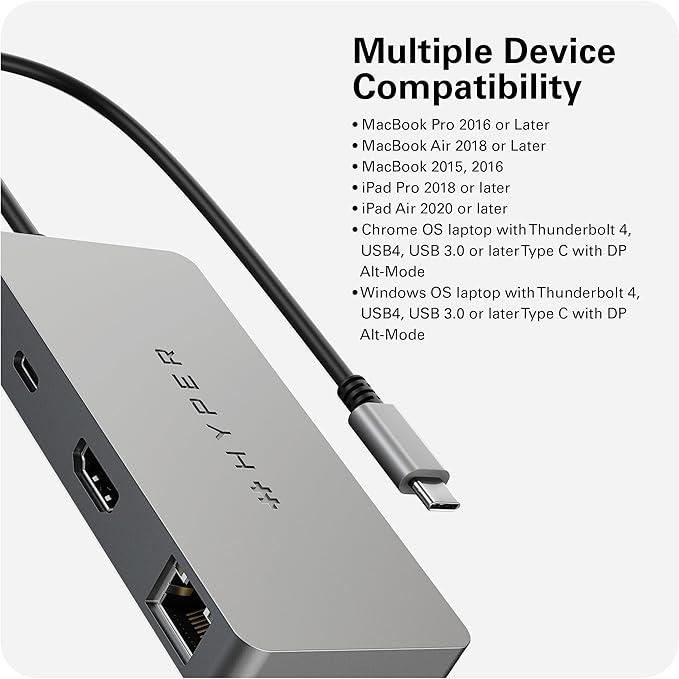 HyperDrive 5 Port USB C Hub - 86W Power Delivery 4K HDMI Ethernet 5Gbps USB-A USB Hub for Laptop Chromebooks and USB-C Compatible Devices