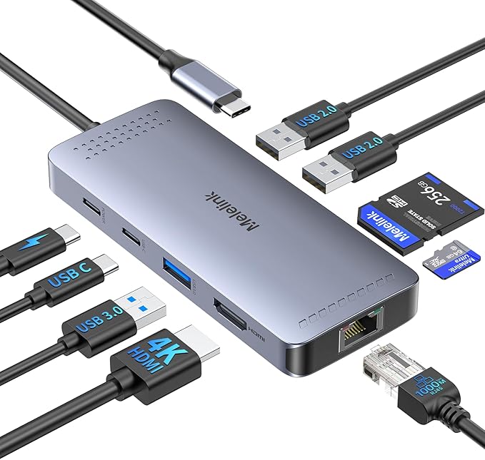 USB C Hub Ethernet 9 in 1 USB-C to Ethernet Multiport Adapter Dongle with HDMI 4K@60Hz 100W PD Charging Gigabit RJ45 SD/TF Card Reader USB A&ampC 3.0 USBC Dock for MacBook Dell Lenovo HP