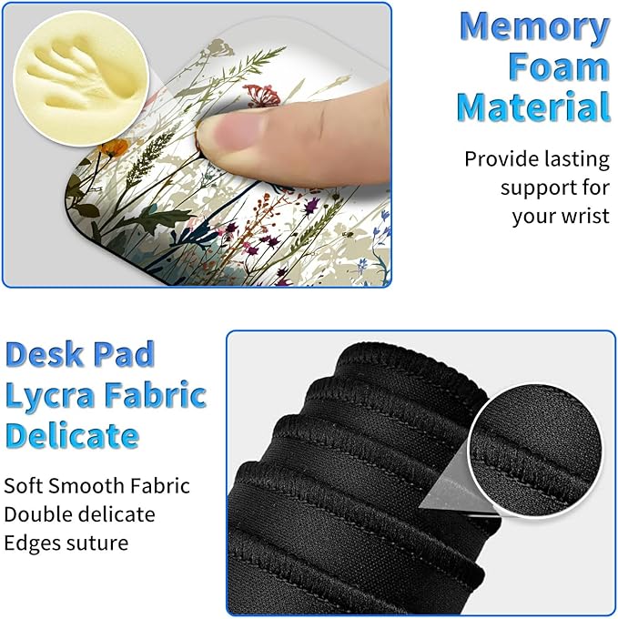 Wrist Rest Pad Small Mouse Pad and Office Desk Mat Set 3 in 1 Desk Pad 11.8 x 23.6+Mousepad +Mouse Wrist Rest with Ergonomic Design Non-Slip for Home Gaming Computer Red Orange Flowers