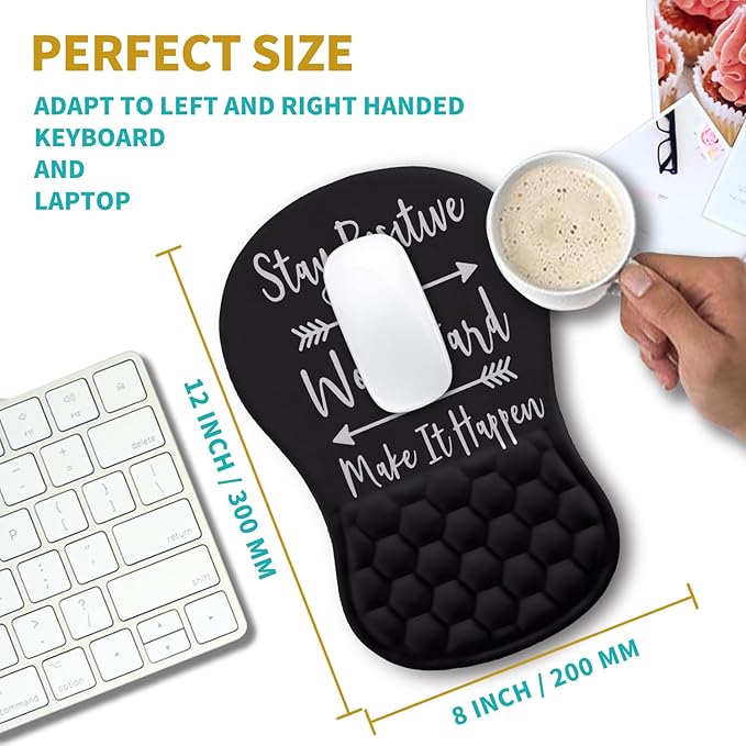 Hokafenle Ergonomic Mouse Pad Wrist Support Wrist Rest Mousepad for Carpal Tunnel Pain Relief with Integrated Memory Foam Slope Massage Bulge (11.8x7.9 inchInspirational Quote