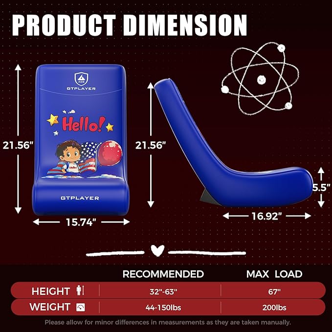 GTPLAYER Gaming Floor Rocking Chair – Rocker Floor Game Chair with Angle Limiter Stylish Patterned Design Comfortable Video Game Seat Blue Flag Pattern