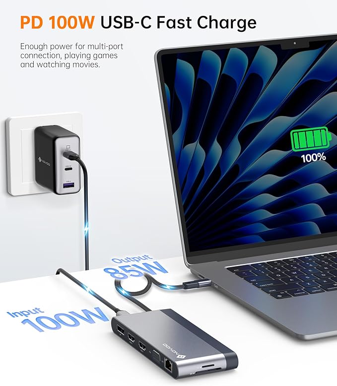 USB C Docking Station Quad Display 14-in-1 Laptop Docking Station Dual Monitor 8K@30Hz DP Dual 4K@60Hz HDMI VGA 5 USB Data Ports 100W PD Ethernet SD/TF Mic/Audio USB C HUB Thunderbolt Dock