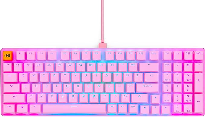 GLORIOUS Gaming - Custom Keyboard - Hot-Swappable Mechanical Switch - Full Size Pink Wired Keyboard - Low Profile - Cherry Mx Style - Double Shot Key Cap &amp Linear Switch