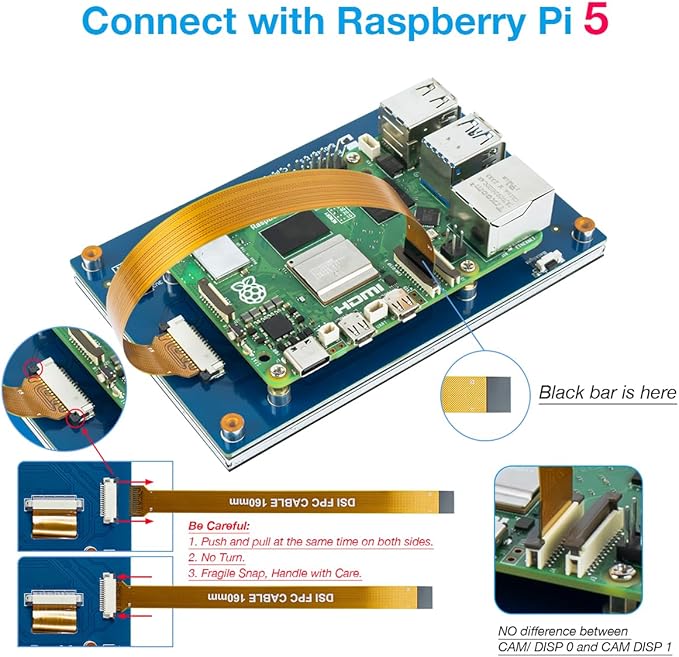 5 Inch Touchscreen IPS MIPI DSI Display Compatible with Raspberry Pi 5/4/3 800x480 Pixel Capacitive Screen Driver-Free Interface