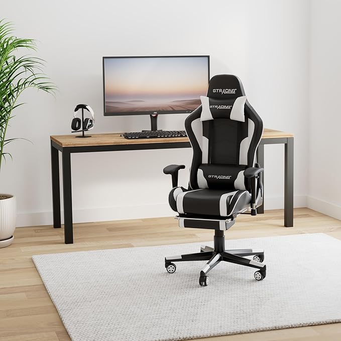 GTPLAYER Gaming Chair with Footrest Speakers Video Game Chair Bluetooth Music Heavy Duty Ergonomic Computer Office Desk Chair