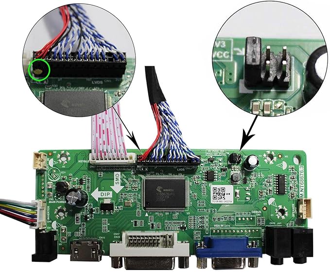VSDISPLAY DVI VGA Audio LCD Controller Board 68676.3 Work for 19 1600x900 M195RTN01.0 M195RTN01.1 30 Pin LVDS Interface WLED Backlight LCD Screen