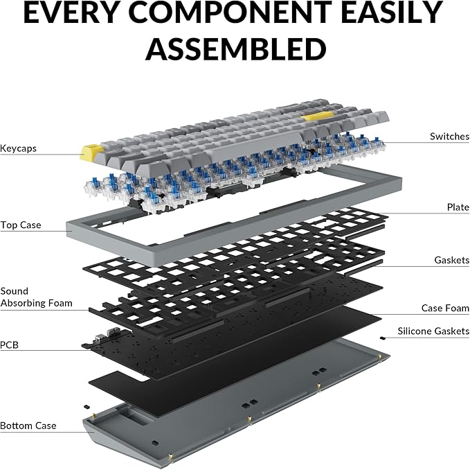 Keychron Q7 Wired Custom Mechanical Keyboard 70% Layout QMK/VIA Programmable Macro with Hot-swappable Gateron G Pro Blue Switch Double Gasket Compatible with Mac Windows Linux (Grey)