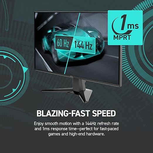 msi G275L E14 27-inch 1920 x 1080 (FHD) Gaming Monitor 144Hz AMD Adaptive Sync HDR Ready HDMI VGA Port VESA Mountable Tilt 4-Side Slim Bezel 1ms Black